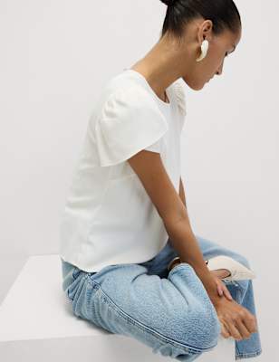 Blusa lisa de manga corta abullonada