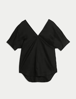 Blusa de lino de manga corta