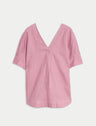 Blusa de lino de manga corta lisa