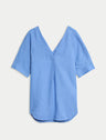 Blusa de lino de manga corta lisa