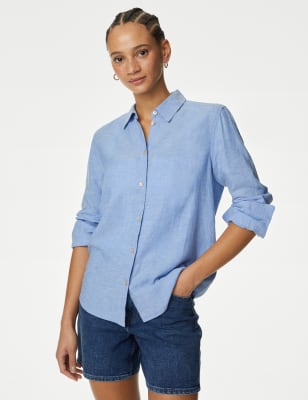 Blusa de lino de manga corta