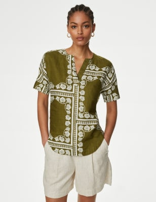 Blusa de lino con diseño de manga corta