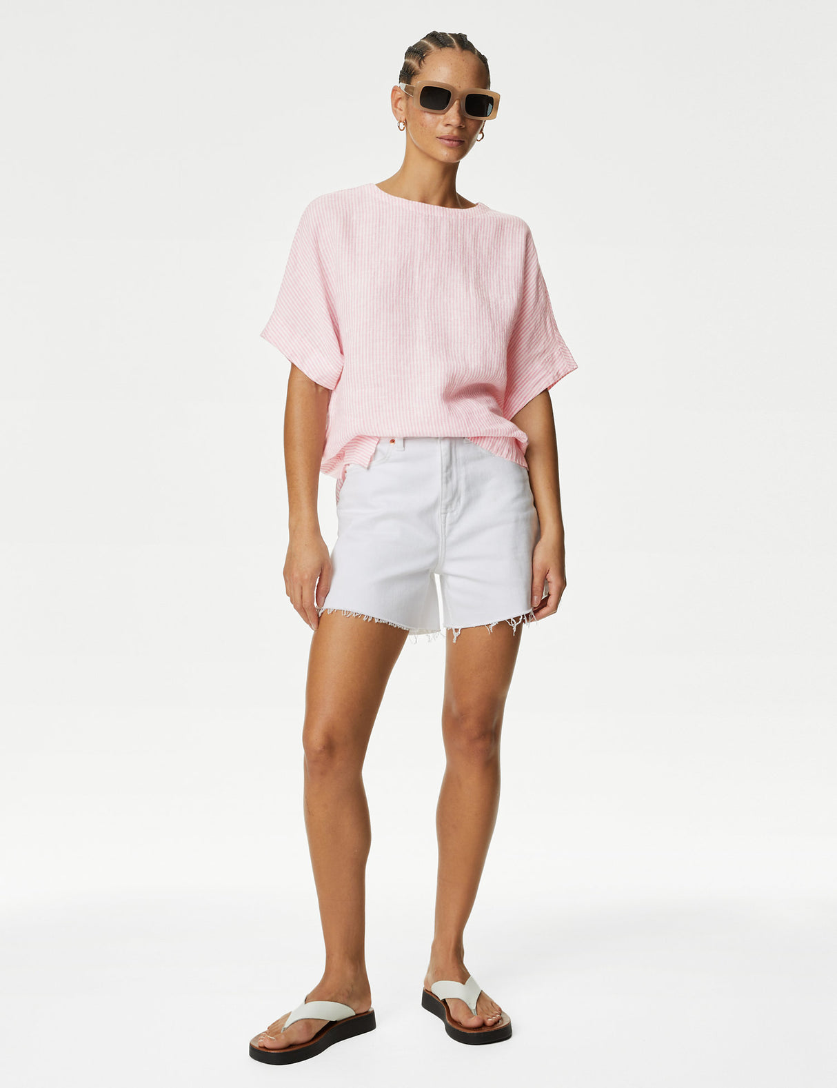 Blusa de lino de rayas manga corta