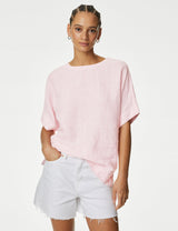 Blusa de lino de rayas manga corta