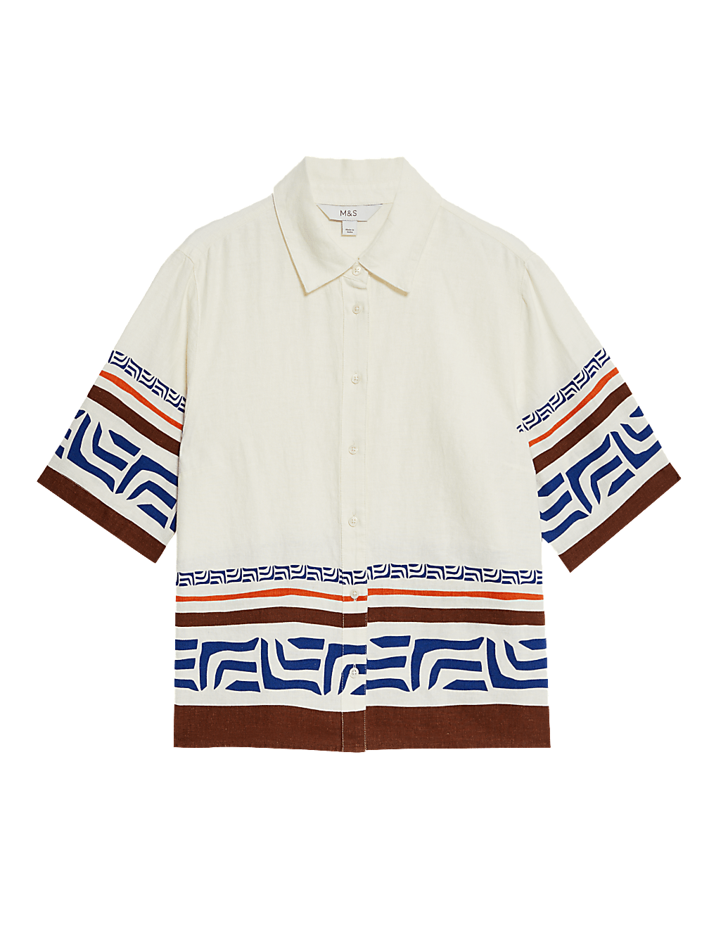 Blusa de lino de manga corta con detalle de diseño