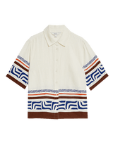 Blusa de lino de manga corta con detalle de diseño