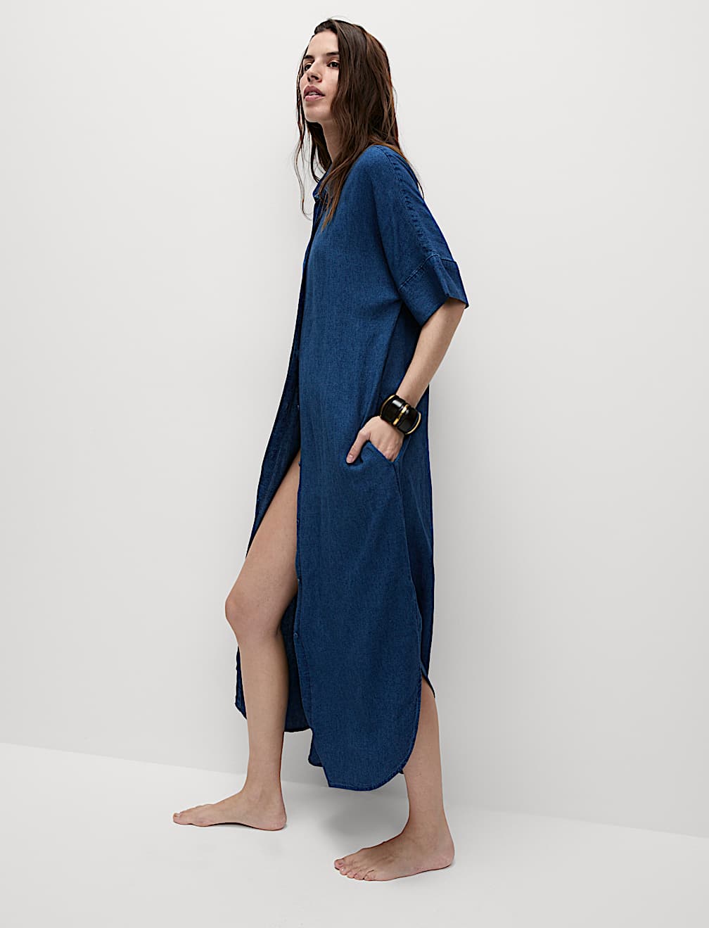 Vestido de lino camisero de manga corta