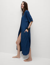 Vestido de lino camisero de manga corta