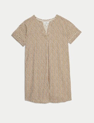 Vestido de lino estampado de manga corta