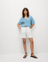 Blusa de lino de manga corta estampada