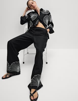 Pantalón estampado de lino-viscosa