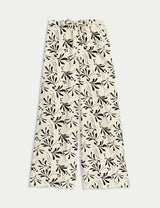 Pantalón de lino estampado de pata ancha