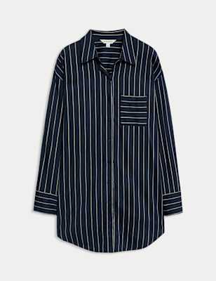 Camisola de manga larga abotonada de rayas