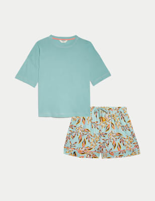 Pijama corto con diseño y top liso