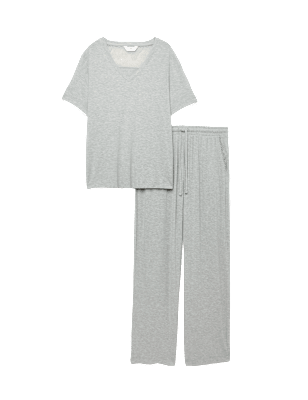 Pijama de viscosa con detalle de encaje con top de manga corta