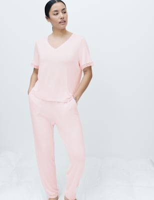 Pijama de viscosa de manga corta con patalón de puño