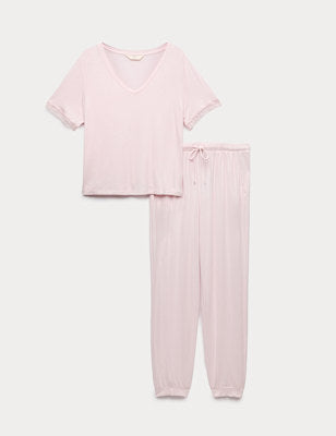 Pijama de viscosa de manga corta con patalón de puño