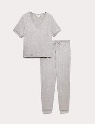 Pijama de viscosa de manga corta con patalón de puño