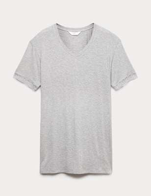 Camisola de viscosa de manga corta con escote en pico