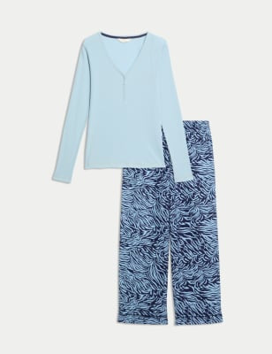 Pijama con top liso de  manga larga