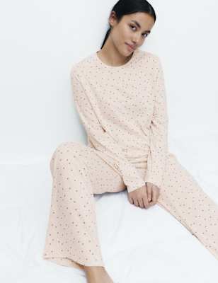 Pijama de punto con pantalón largo y top de manga corta
