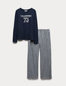 Pijama con top de punto de manga larga y pantalón en tela