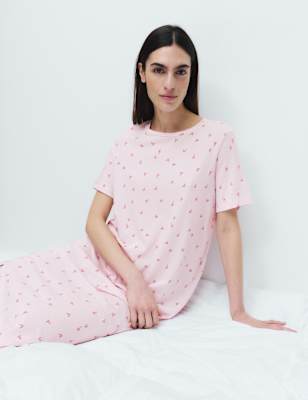 Camisón largo estampado de manga corta