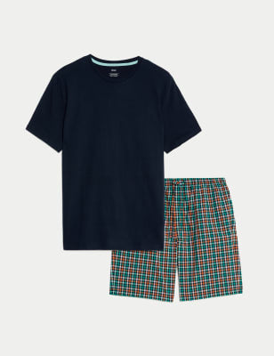 Pijama corto con pantalón de tela a cuadros