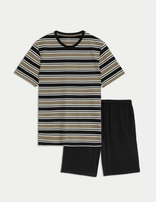 Pijama corto en punto camiseta a rayas