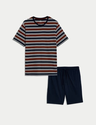 Pijama corto en punto camiseta a rayas