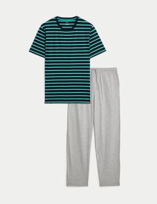 Pijama de punto con top de manga corta a rayas
