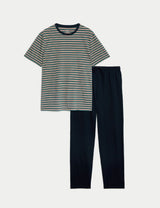 Pijama de punto con camiseta manga corta a rayas