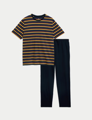 Pijama de punto con camiseta manga corta a rayas