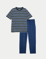 Pijama de punto con camiseta manga corta a rayas