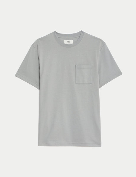 Camiseta de manga corta lisa con bolsillo