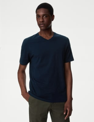 Camiseta cuello pico de manga corta lisa