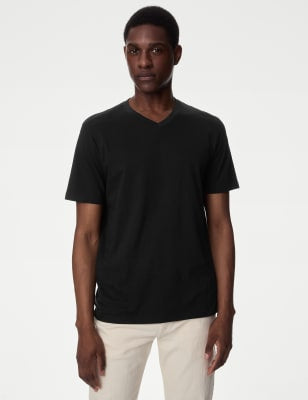 Camiseta cuello pico de manga corta lisa