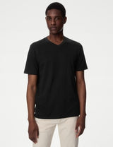 Camiseta cuello pico de manga corta lisa