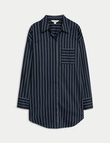 Camisola de manga larga abotonada de rayas