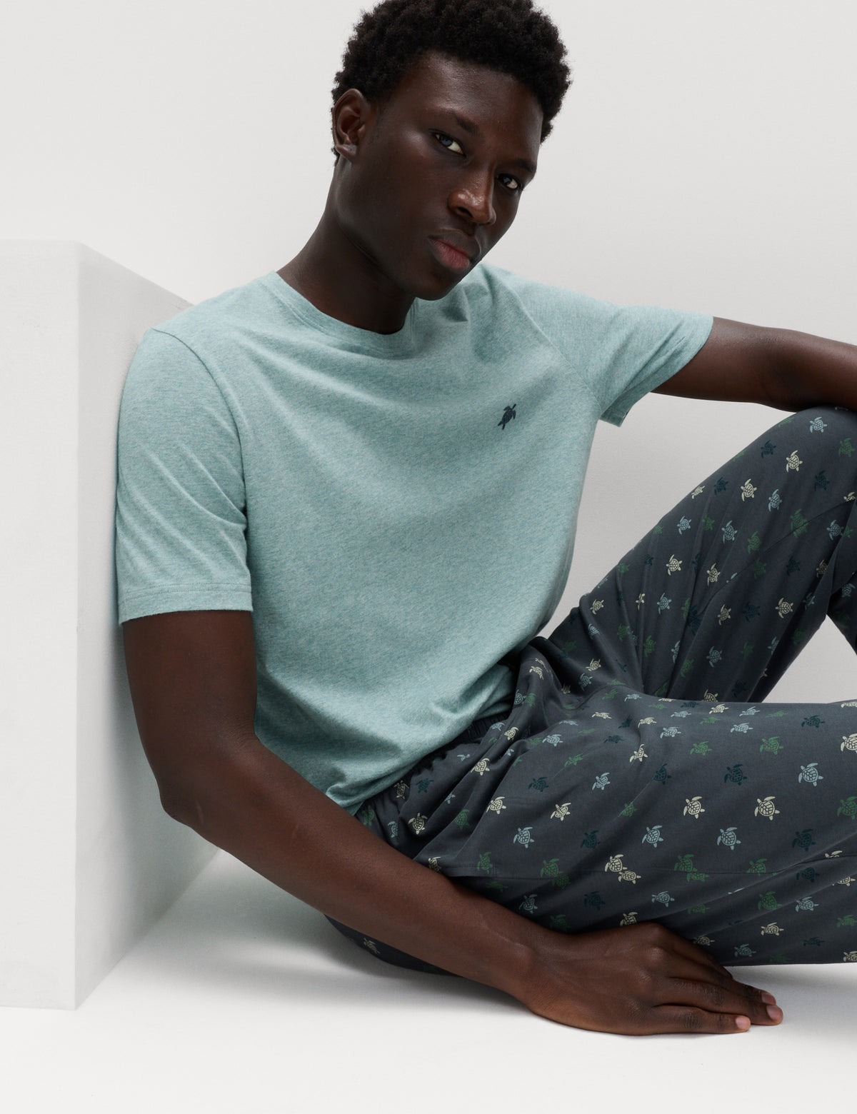 Pijama de manga corta con pantalón de tela diseño tortugas