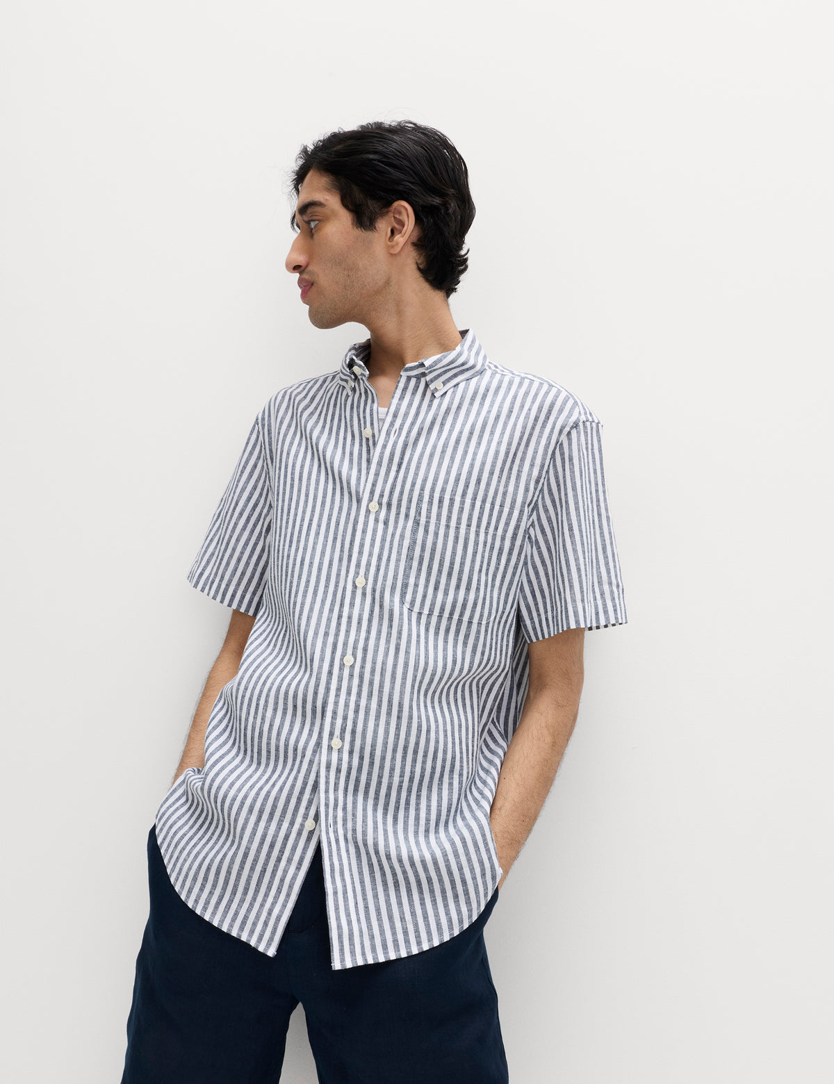 Camisa de lino manga larga a rayas
