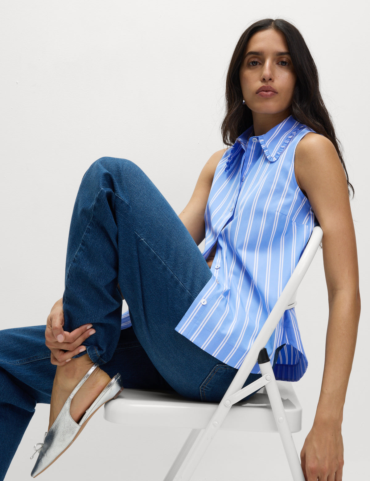 Blusa camisera de rayas sin mangas