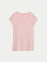 Camiseta básica de manga corta y escote pico de corte relax