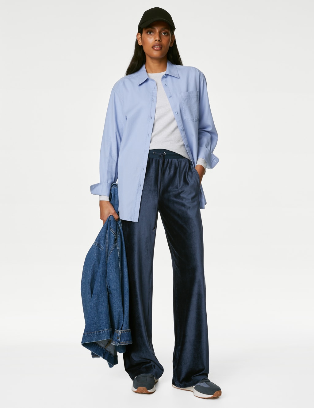 Pantalón jogger de terciopelo wide leg