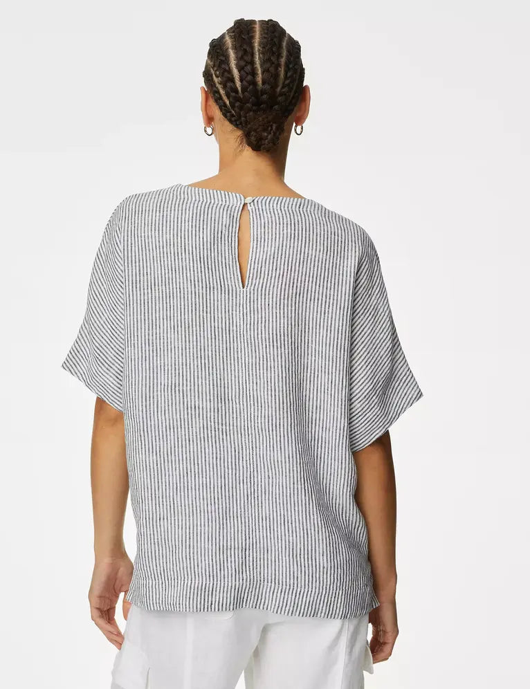 Blusa de lino de rayas manga corta