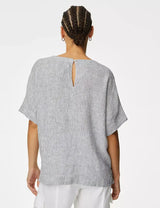 Blusa de lino de rayas manga corta