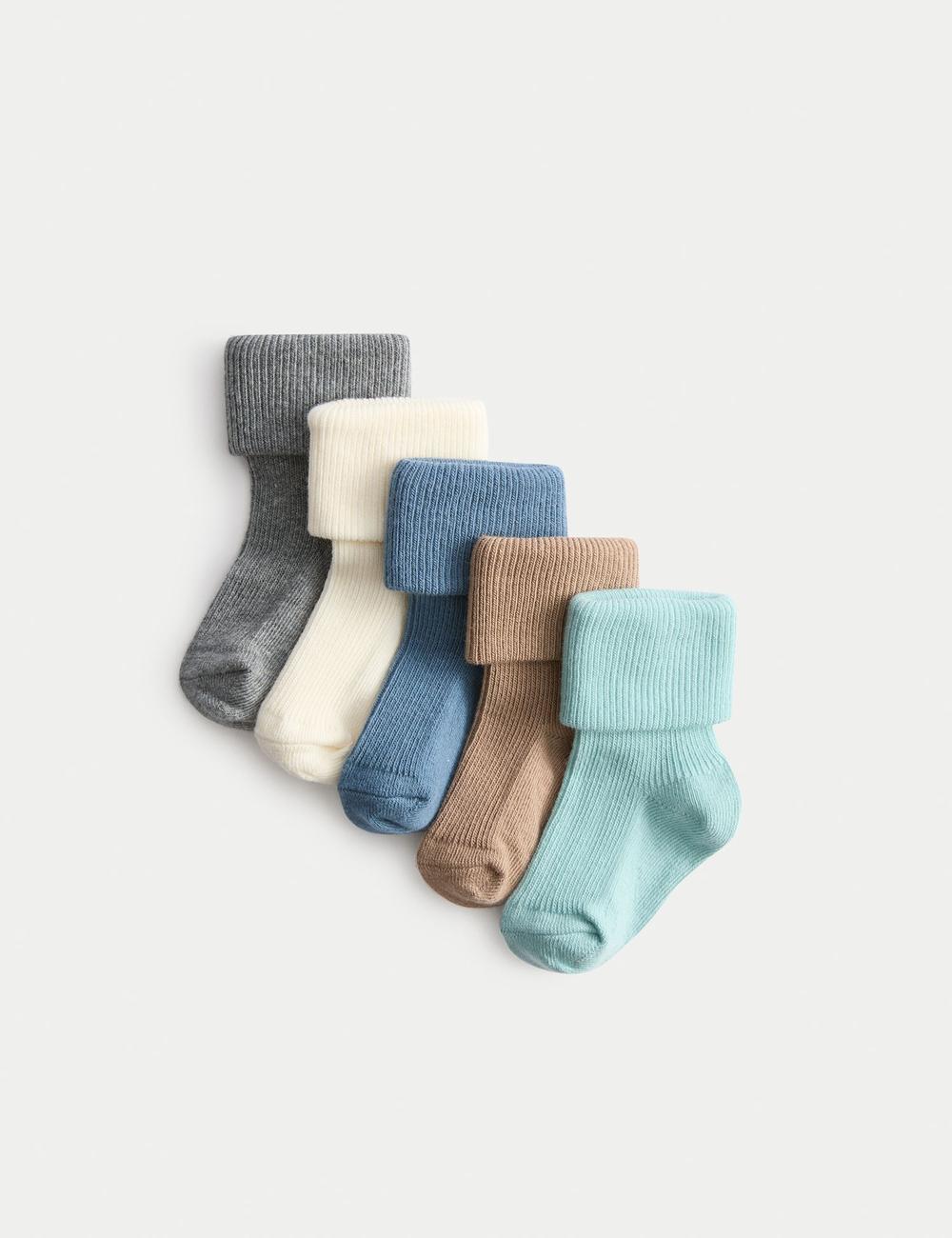 Pack de 5 pares de calcetines para bebés lisos con canalé