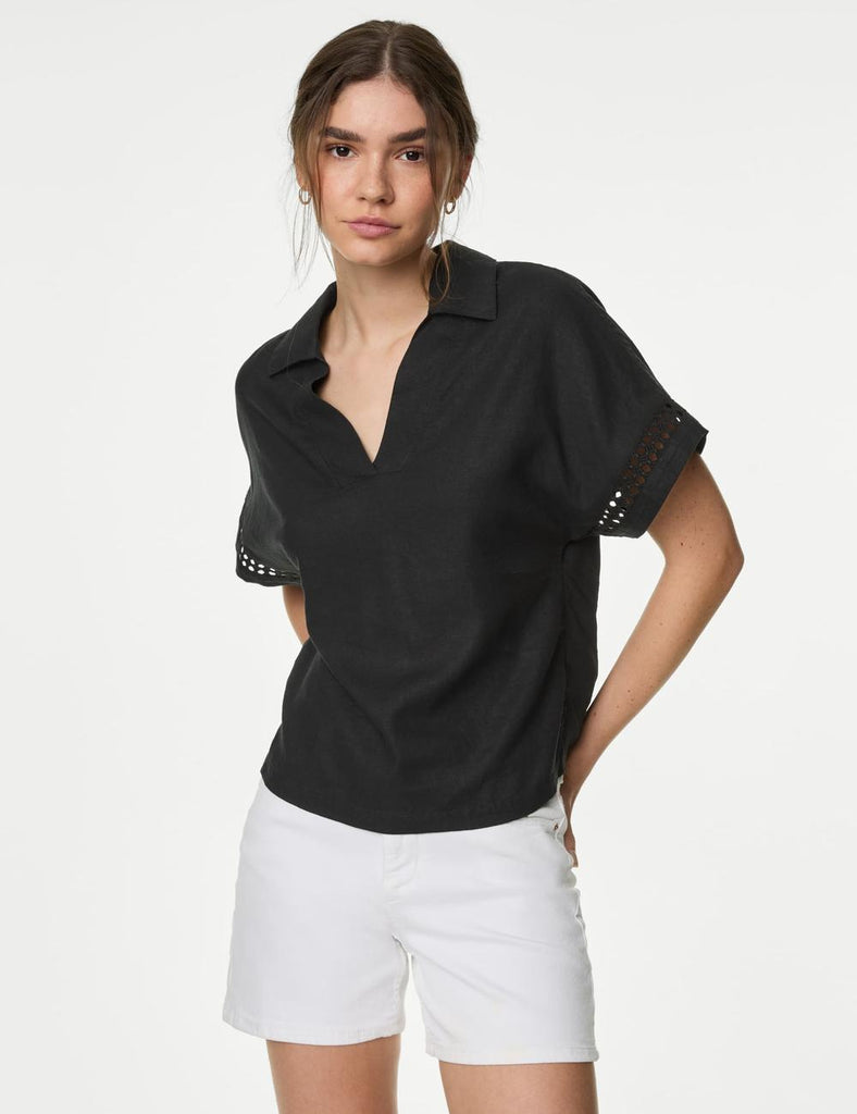 Blusa de lino de manga corta