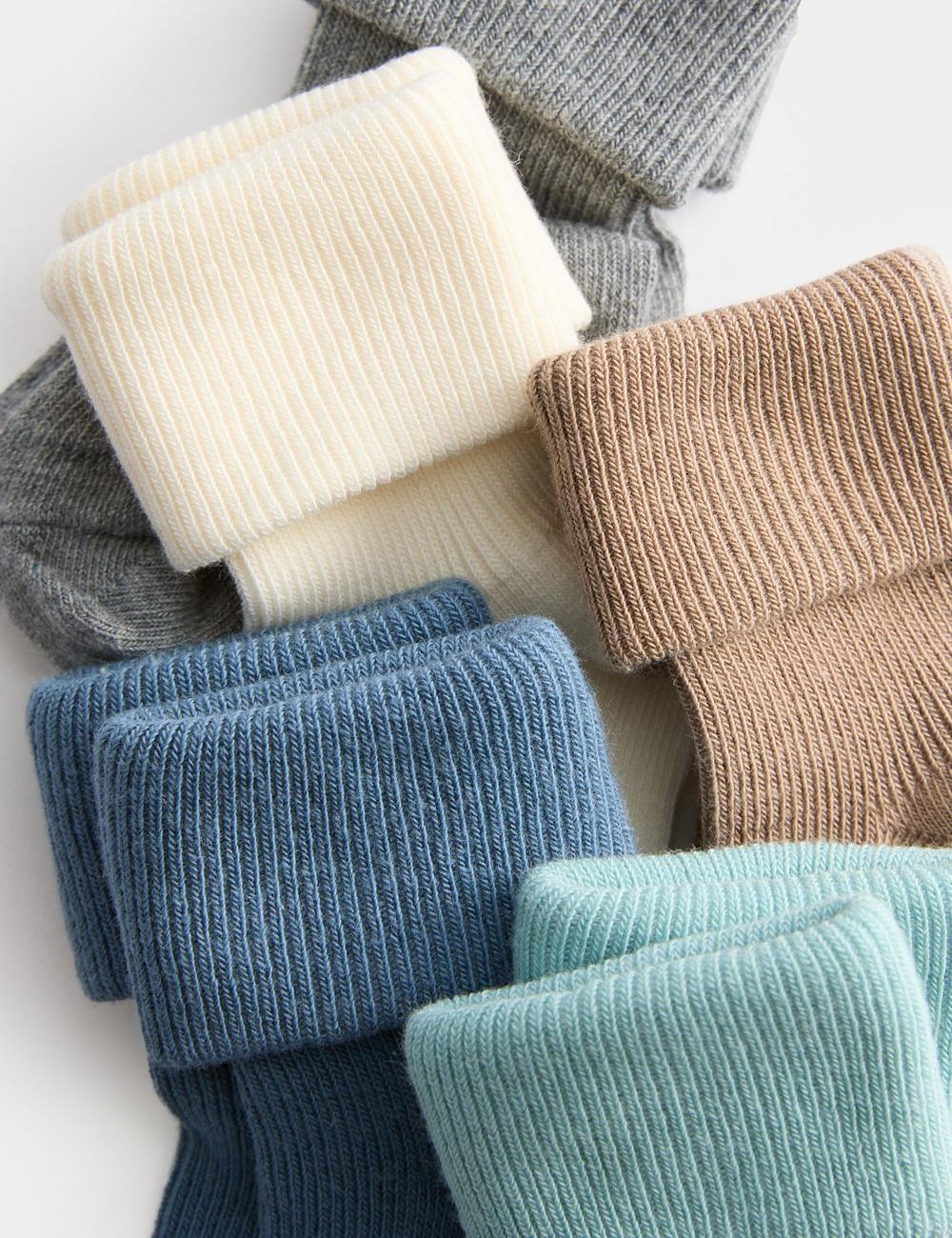 Pack de 5 pares de calcetines para bebés lisos con canalé