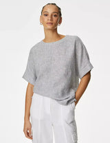 Blusa de lino de rayas manga corta